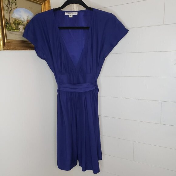 Sophia Eugene Blue 100% Silk Tie Waist Mini Dress Size 6 - Picture 1 of 5